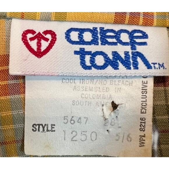 Vintage Plaid Button Up Blouse Shirt Top Retro 70s 80s Neutral - Picture 2 of 6